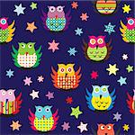 Owls in the nighttime seamless background