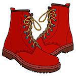 Hand drawing of funny dark red leather boots