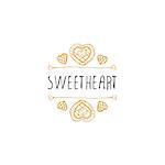 Saint Valentines day greeting card.  Sweetheart. Typographic banner with text and doodle heart shaped cookies.  Vector handdrawn badge.