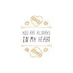 Saint Valentines day greeting card.  You are always in my heart. Typographic banner with text and doodle heart shaped chocolate candies. Vector handdrawn badge.