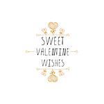 Saint Valentines day greeting card.  Sweet Valentine wishes. Typographic banner with text and  doodle heart shaped lollipops. Vector handdrawn badge.