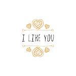 Saint Valentines day greeting card.  I like you. Typographic banner with text and doodle heart shaped cookies. Vector handdrawn badge.