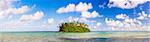 Tropical island of Motu Taakoka covered in Palm Trees in Muri Lagoon, Rarotonga, Cook Islands, South Pacific, Pacific