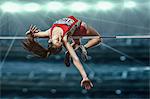 Japanese female high jump athlete jumping