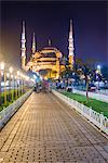 Blue Mosque (Sultan Ahmed Mosque), UNESCO World Heritage Site, in Sultanahmet Square Park and Gardens at night, Istanbul, Turkey, Europe