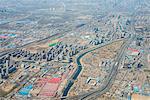 Aerial of the landscape and an industrial settlement around Bejing, China, Asia