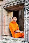 Monk at the Bayon temple, Angkor, UNESCO World Heritage Site, Siem Reap, Cambodia, Indochina, Southeast Asia, Asia