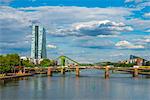 River Main and New European Central Bank Building, Ostend, Frankfurt am Main, Hesse, Germany, Europe