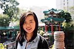 Portrait of young woman, Wong Tai Sin Temple, Kowloon, Hong Kong, China, Asia