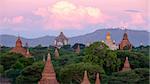 Landscape view of dramatic sunrise with ancient temples, Bagan, Myanmar