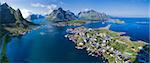 Scenic aerial view of fishing town Reine on Lofoten islands, Norway