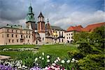 Krakow Wawel castle yard with flowers view, Poland, Europe