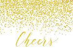 New Year card or invitation design with golden foil confetti and handlettering
