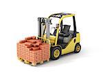 Forklift truck with bricks.