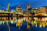 Hawthorne Bridge Over Willamette River in Portland Oregon during Evening Blue Hour