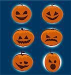Halloween vector icon pumpkin smiling in blue background