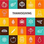 Line Art Thanksgiving Day Holiday Icons Set. Vector Collection of 25 Modern Line Icons for Web and Mobile. Thanksgiving Dinner Traditional Bundle