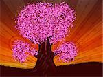 Abstract digital illustration of fantasy tree with leaves of pink color.