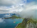 Aerial view of clouds above Lofoten islands in Norway