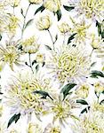 Vintage Watercolor Floral Seamless Background  with Chrysanthemums. Watercolor Illustration