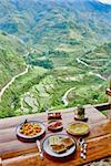 Breakfast rice paddy terrace fields between banaue and batad infugao Luzon in Philippines