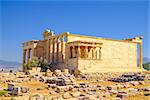 Scenic view of ancient ruins and Erechteion temple, Acropolis, Athens, Greece