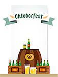 Oktoberfest celebration vector background poster. Oktoberfest vector illustration background text. Beer Oktoberfest German festival vector background. Keg of beer, bottle beer box. Octoberfest poster