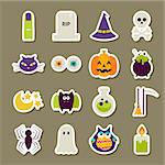 Scary Halloween Stickers Collection. Flat Style Vector Illustration. Autumn Halloween Party Holiday Sticker Collection. Tricks and Treats.