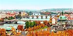 landscape view to Charles bridge on Vltava river in Prague Czech republic