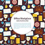 Pattern Office Workplace Background. Flat Style Vector Illustration for Business Promotion Template. Colorful Office Tools and Objects for Advertising. Office Lifestyle.