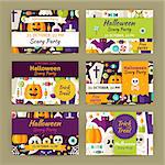 Vector Halloween Party Template Invitation Modern Set. Flat Design Vector Illustration of Brand Identity for Halloween Promotion. Trick or Treat Colorful Pattern for Advertising