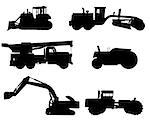 Vector illustration of a six construction machinery silhouettes