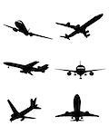 Vector illustration of a six planes silhouettes