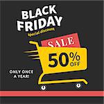 Black friday sale creative poster. Shopping cart. Vector illustration