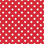 Tile vector pattern with white polka dots on red background for seamless decoration wallpaper