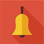 Flat Ringing Bell Illustration with long Shadow. Back to School and Education Vector Illustration. Sound Tool Object. Studying and Learning