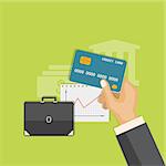 Flat design modern vector illustration concept of business investment, internet banking with credit card in the hand. EPS 10.