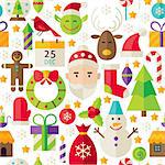 Merry Christmas White Seamless Pattern. Happy New Year Flat Design Vector Illustration. Background. Set of Winter Holiday Items