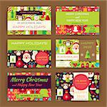 Merry Christmas Invitation Template Set. Flat Design Vector Illustration of Brand Identity for Winter Holiday Promotion. Happy New Year Colorful Pattern for Advertising.