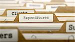 Expenditures Concept. Word on Folder Register of Card Index. Selective Focus.