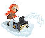 Ant domestic snow-plow. Snow thrower. Illustration in vector format