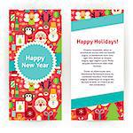 Flyer Template of Happy New Year Objects and Elements. Flat Style Design Vector Illustration of Brand Identity for Merry Christmas Promotion. Colorful Pattern for Advertising.
