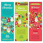 Winter Merry Christmas Holiday Invitation Template Flyer Set. Flat Design Vector Illustration of Brand Identity for Happy New Year Promotion. Colorful Pattern for Advertising.