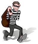 Robber in mask carries bag. Illustration in vector format