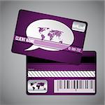 Loyalty card design with scribbled world map and speech bubble on striped background