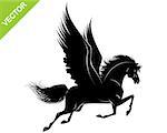 Vector illustration of a pegasus black silhouette