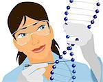 Vector illustration of a geneticist with DNA molecule