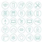 Line Circle Smart Home Technology Icons Set. Vector Set of Modern House Remote Control Thin Line Icons for Web and Mobile Isolated over White Background.