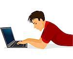 Vector illustration of a young man typing on laptop