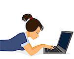 Vector illustration of a young girl typing on laptop